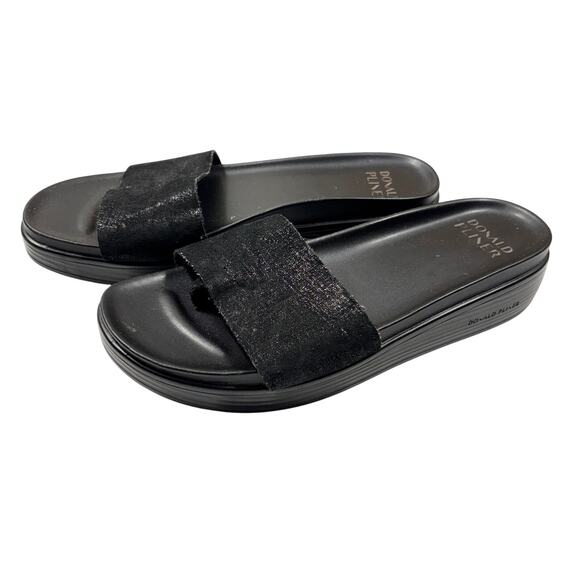 Donald Pliner Black Leather Slide Sandals Platform Wedge Size 9M - Picture 1 of 9